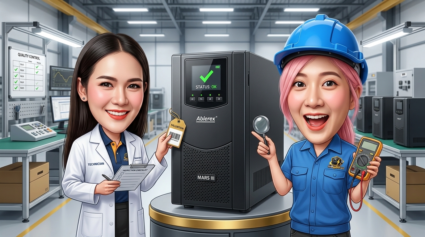 ป้ายเนมเพลตและแผงด้านหลังของเครื่องสำรองไฟสำหรับการรับซื้อ UPS Ablerex MARS III 1000