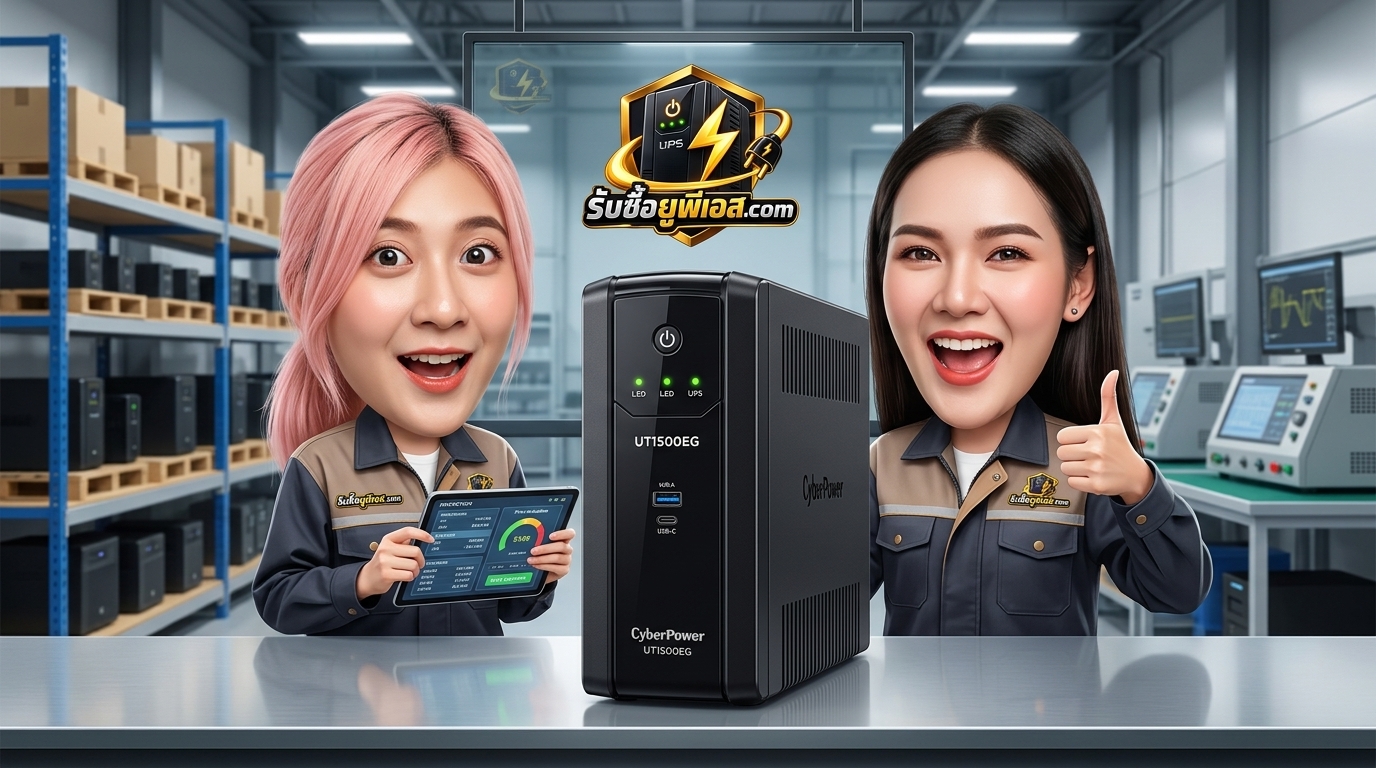 บริการรับซื้อ UPS CyberPower UT1500EG เครื่องสำรองไฟทรง Tower พร้อมจุดตรวจสภาพเต้ารับและฉลากข้อมูล